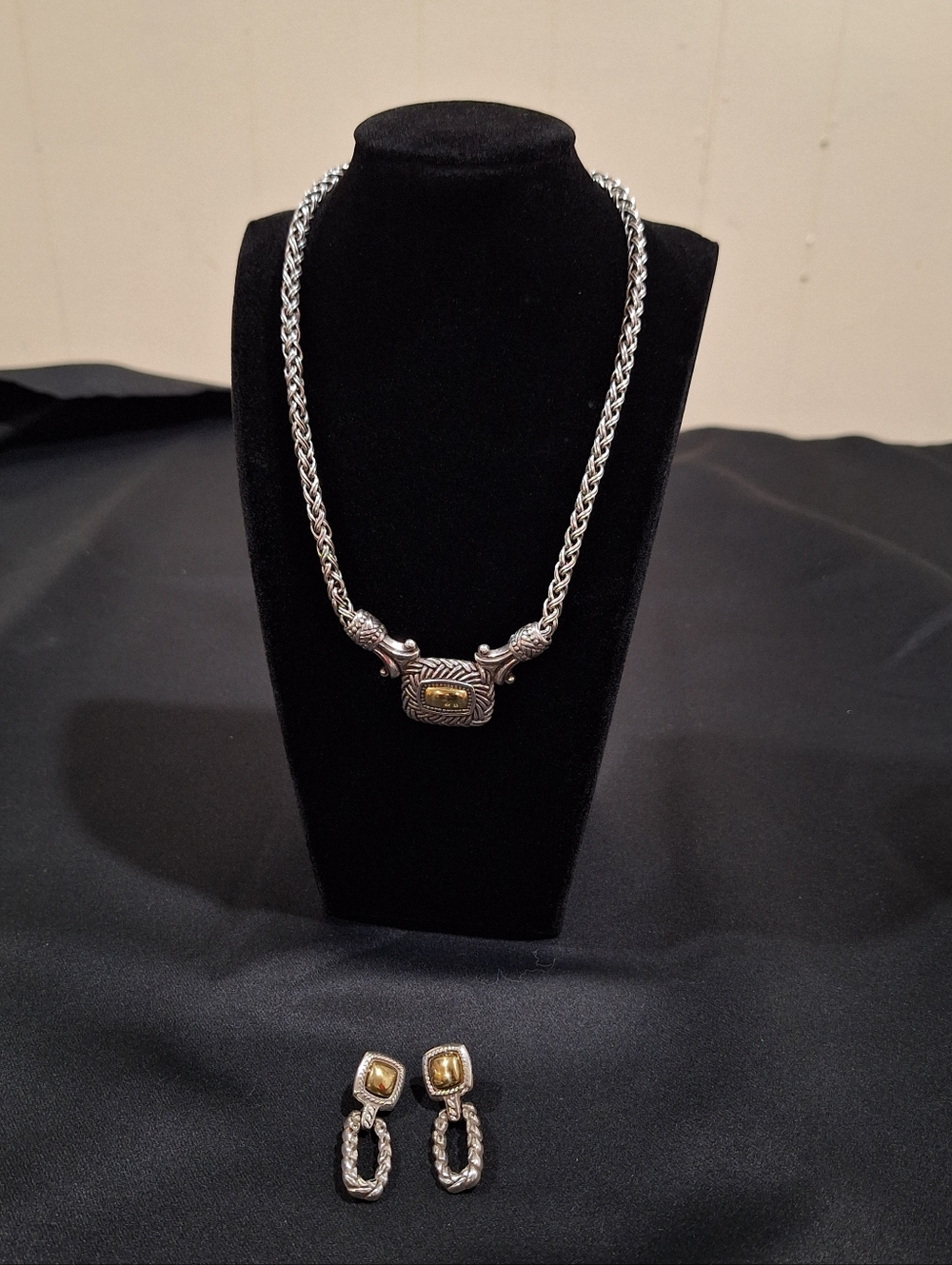 Brighton Bordeaux Necklace Earrings Set 14” Silver Gold Tone Collar Length - Picture 8 of 8